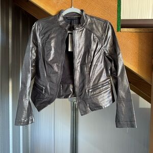 White House Black Market Shimmering Silver Leather Jacket